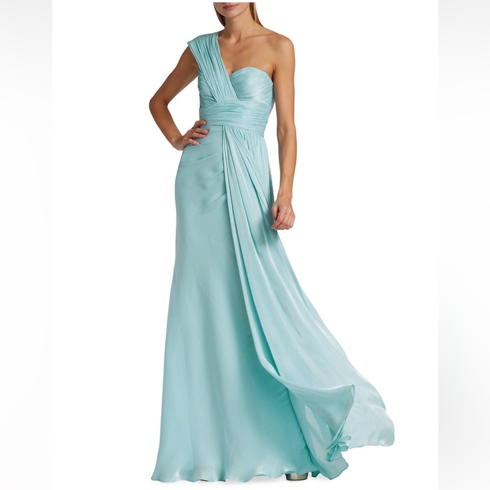 Badgley Mischka Draped One-Shoulder Chiffon Gown